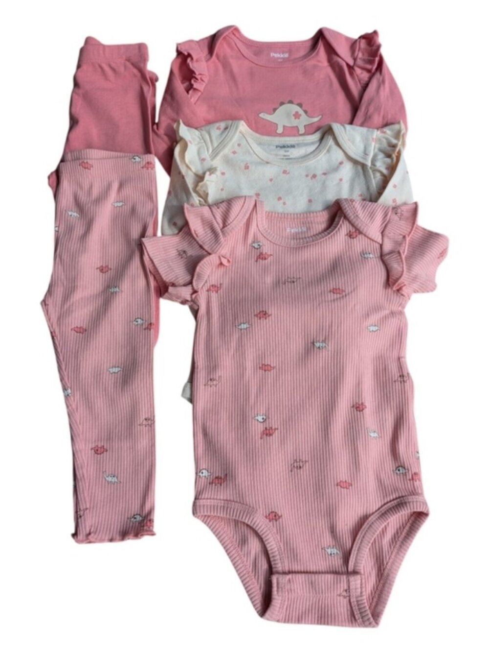 Pekkle Pink and Cream Dinosaur Print Baby 5 Piece Set 18 Months New Without Tags